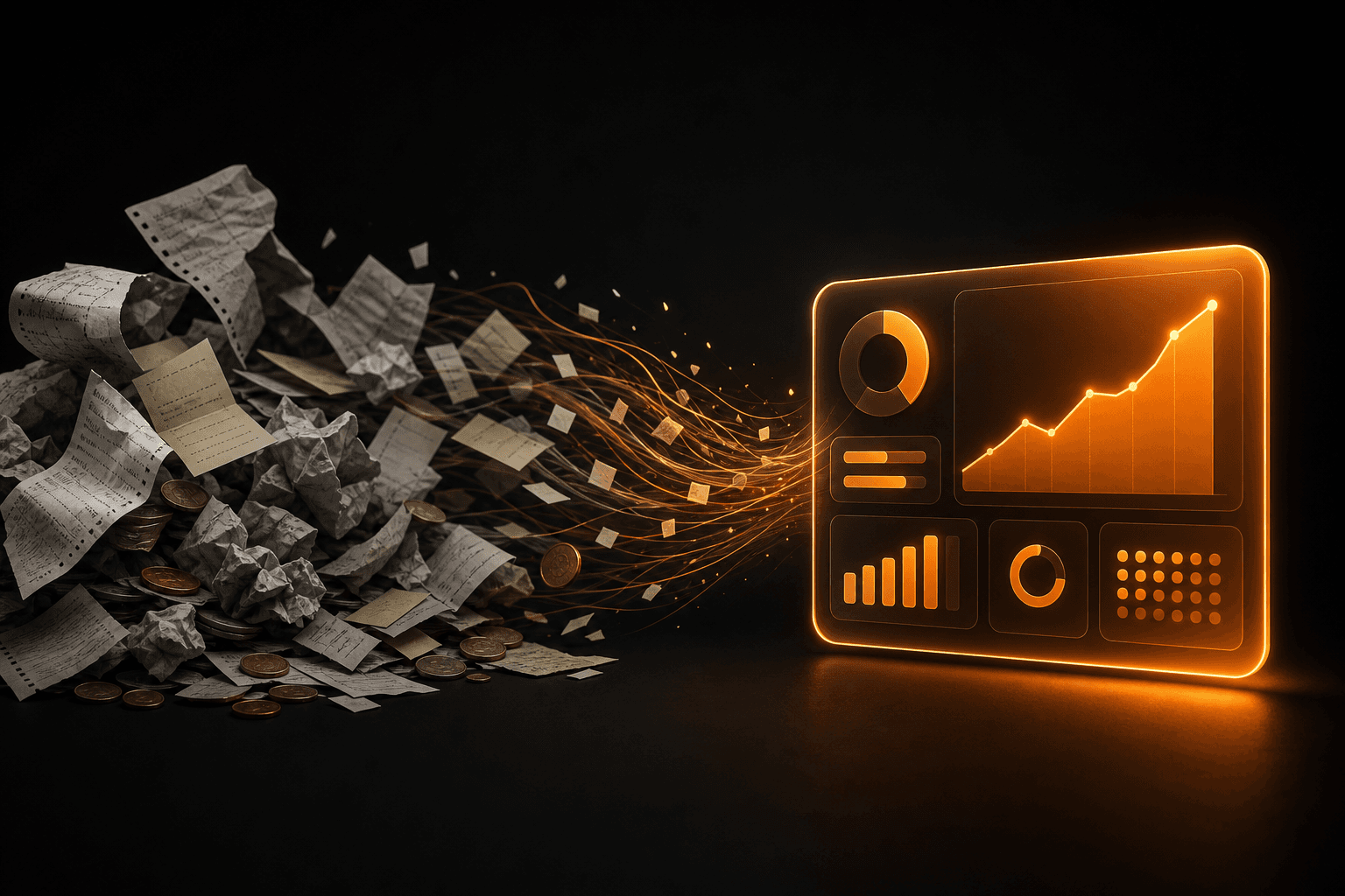 Scattered receipts and notes turning into one clean dyia dashboard